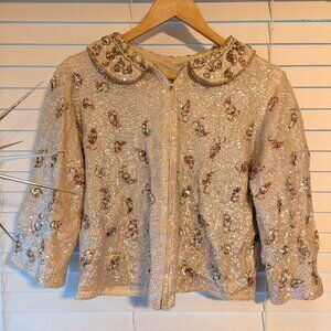 Artex Beaded Sequin Zip Up Cardigan